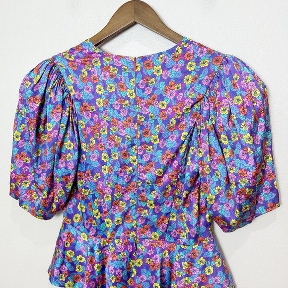 Rotate Birger Christensen Floral Peplum Mini Dress Size 6 80s Cocktail - Picture 7 of 14